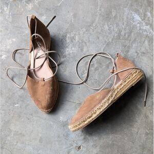 NWT VISCATA Fonda Suede Camel Ankle-Tie Espadrilles Flat Sandal, size 39